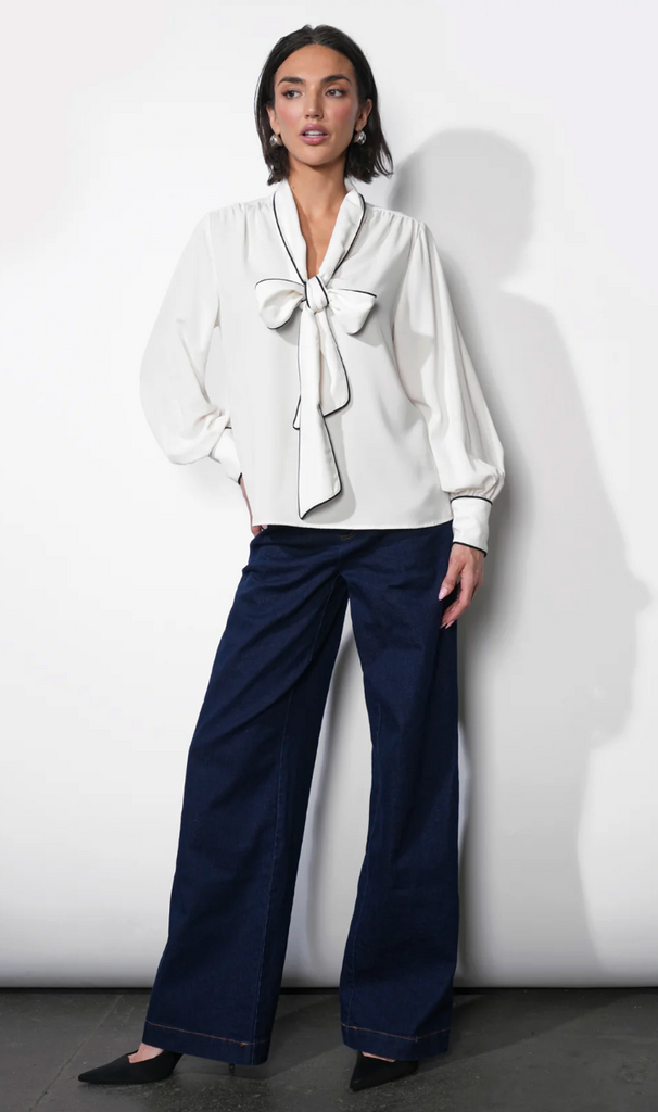 Greylin Shai Tie Neck Blouse W/Piping