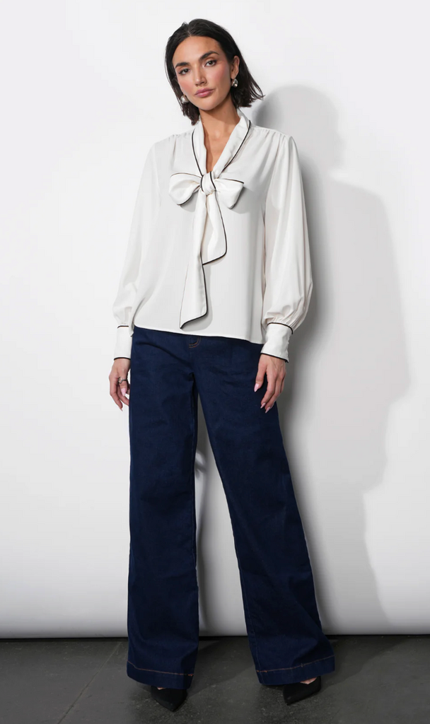 Greylin Shai Tie Neck Blouse W/Piping
