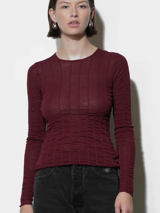 Greylin Freya Sheer Textured Mesh Long Sleeve Top