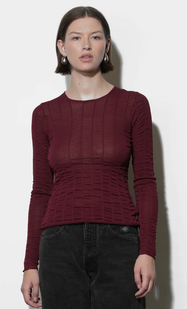 Greylin Freya Sheer Textured Mesh Long Sleeve Top