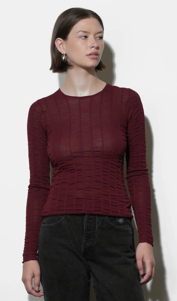 Greylin Freya Sheer Textured Mesh Long Sleeve Top