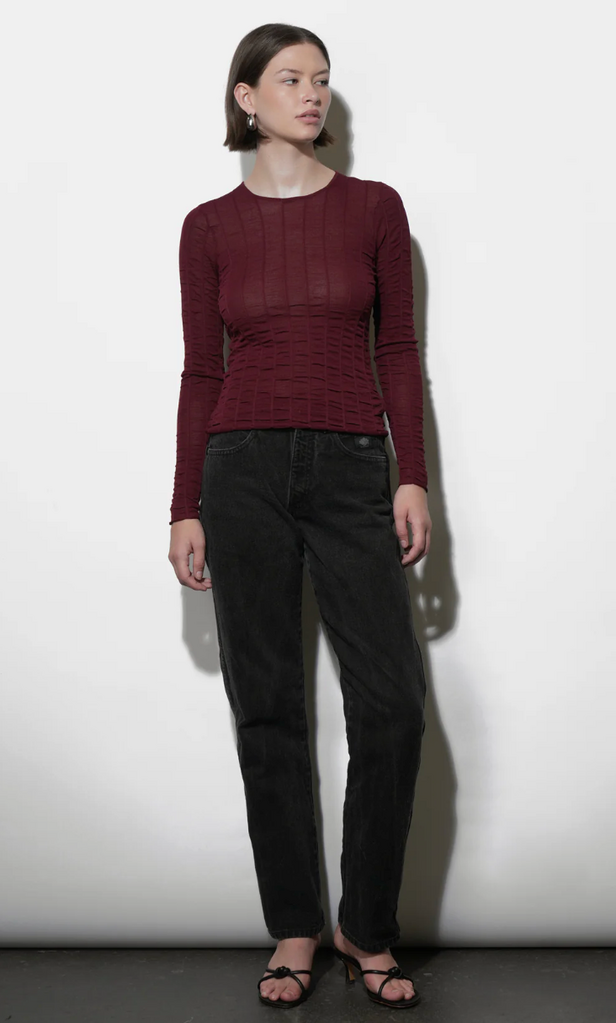 Greylin Freya Sheer Textured Mesh Long Sleeve Top