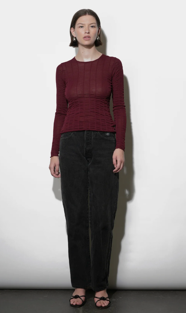 Greylin Freya Sheer Textured Mesh Long Sleeve Top