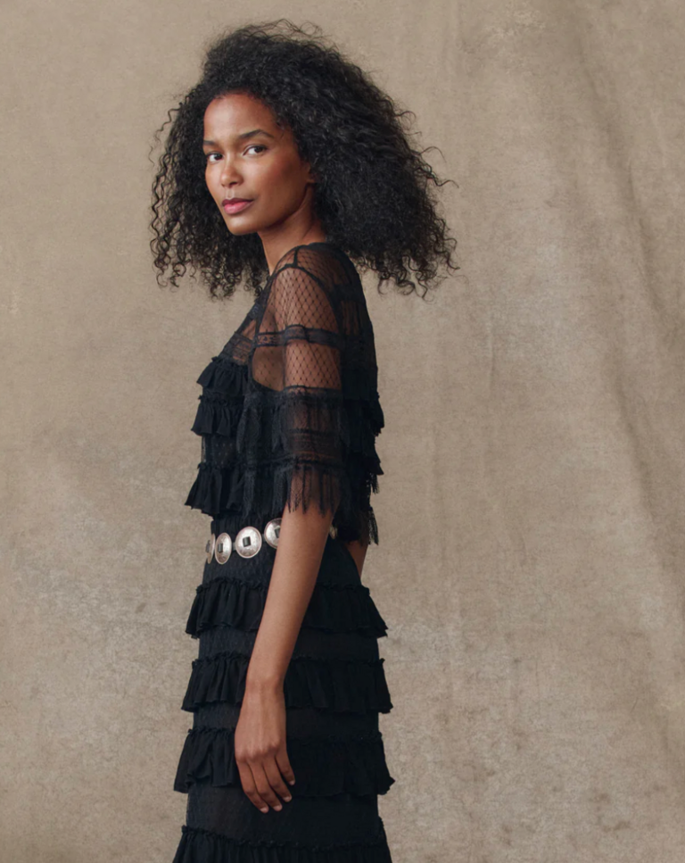 The Great The Winter Mesh Flounce Top