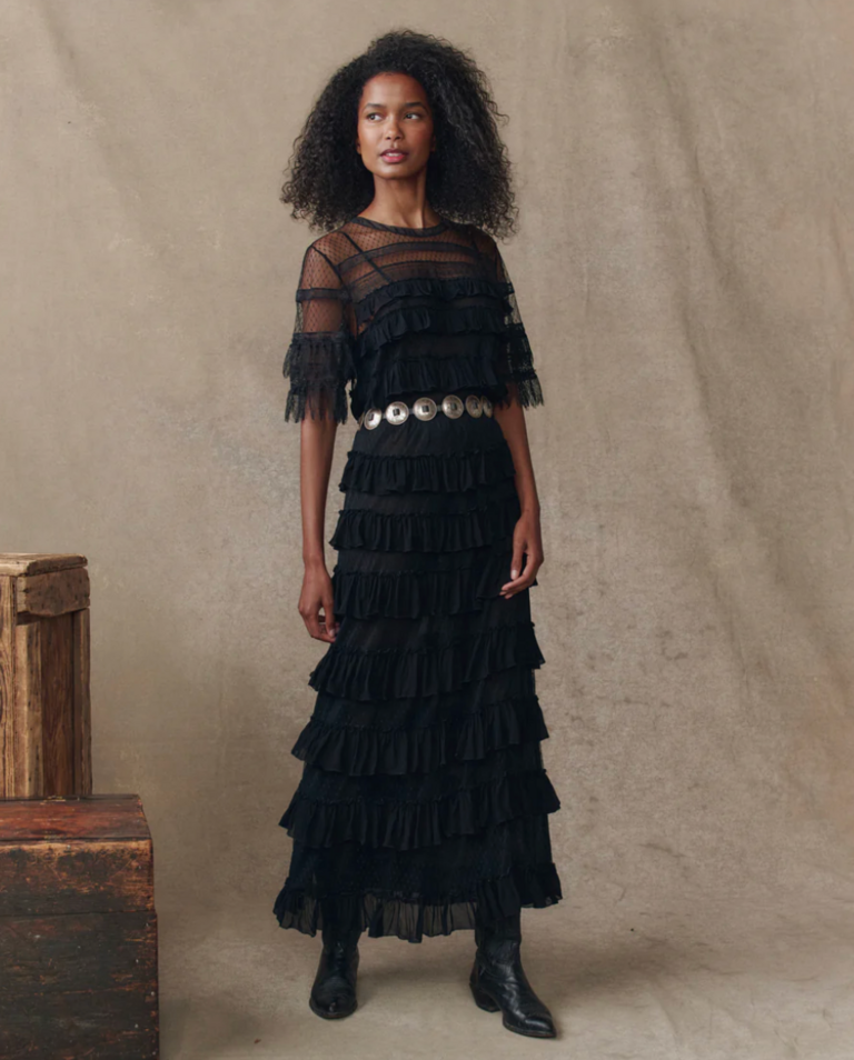 The Great The Winter Mesh Flounce Top