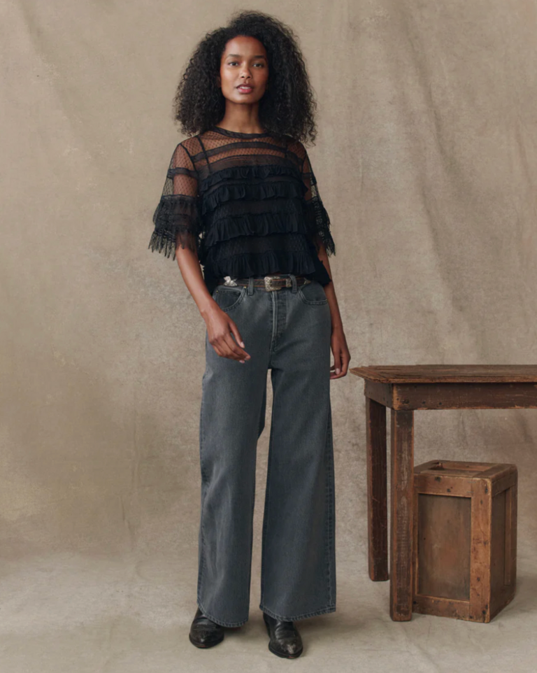 The Great The Winter Mesh Flounce Top