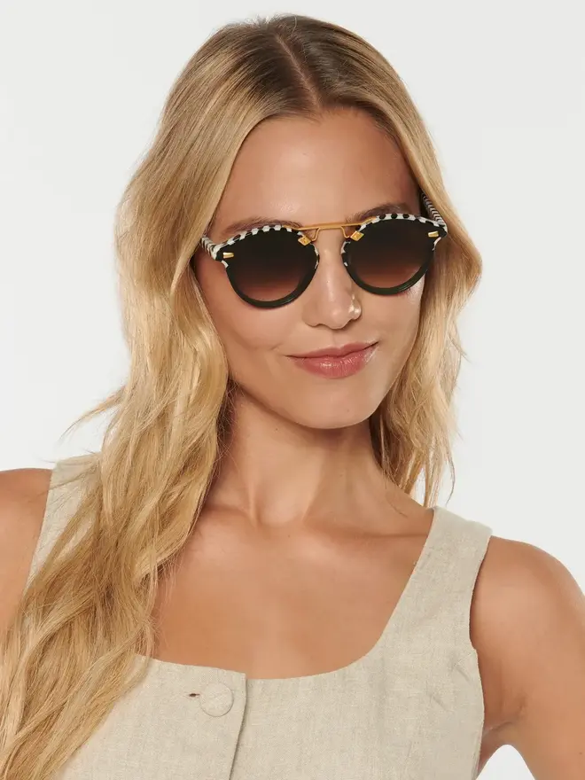 Krewe nylon domino lenses round black and white KREWE STL Nylon Domino To Black 24K Sunglasses | eBay main image 3