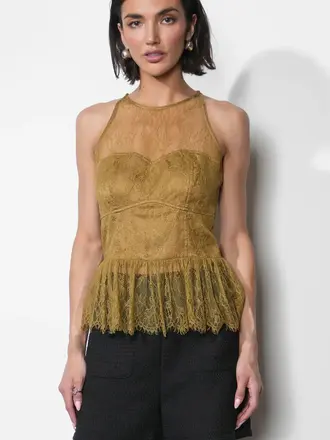 Greylin Flora Sheer Lace Overlay Halter Top