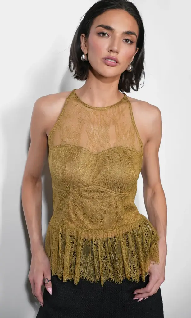 Greylin Flora Sheer Lace Overlay Halter Top