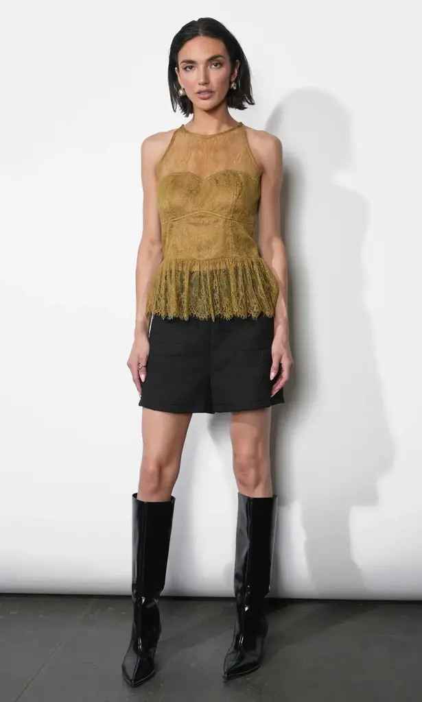 Greylin Flora Sheer Lace Overlay Halter Top