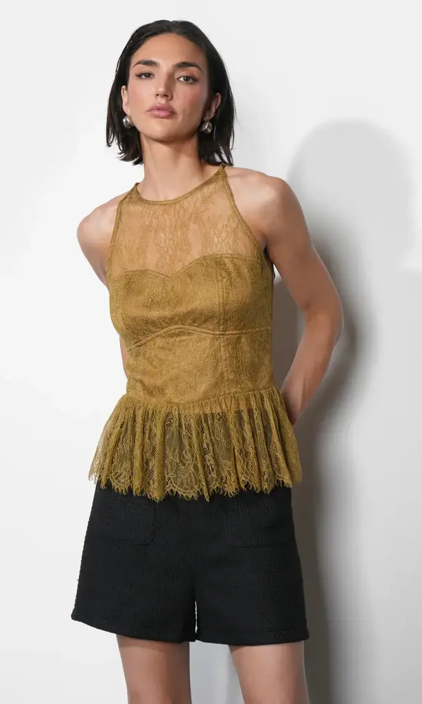 Greylin Flora Sheer Lace Overlay Halter Top