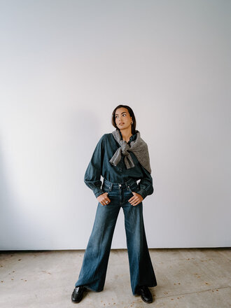 Current Air Collar L-Slv Half Placket Blouse