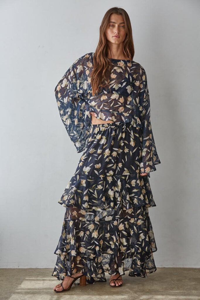 By Together Aether Bloom Ruffle Maxi Skirt