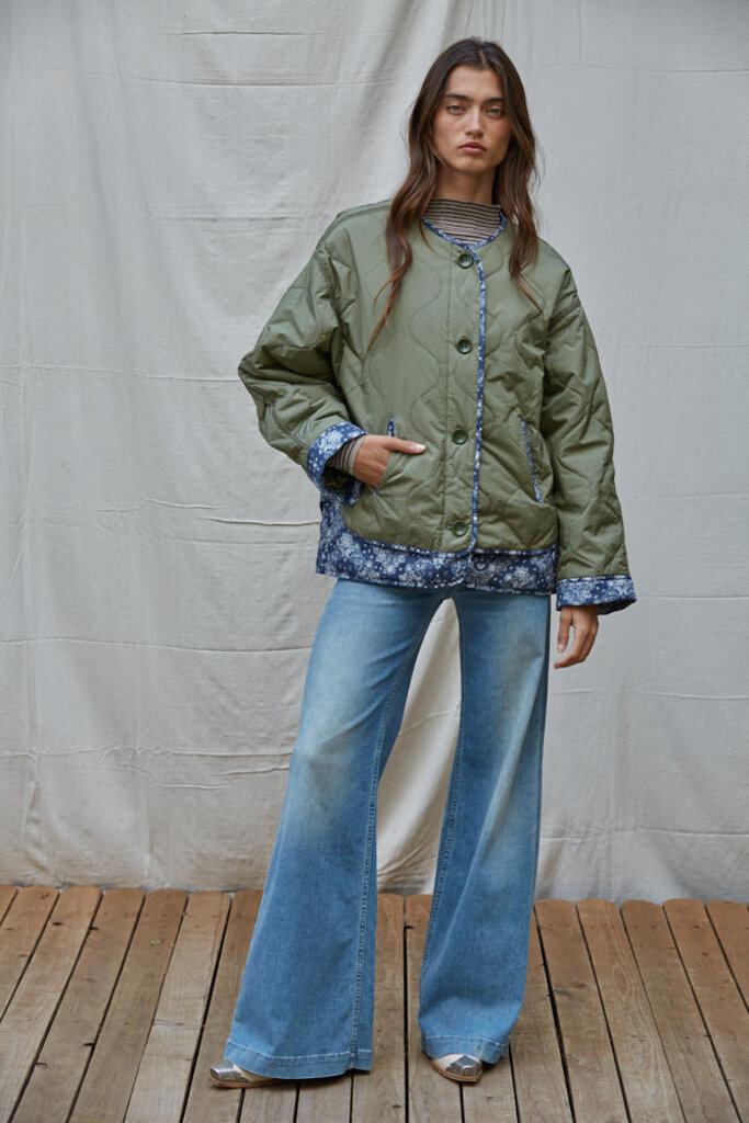 By Together Paisley Trim Quilted Bomber Jacket