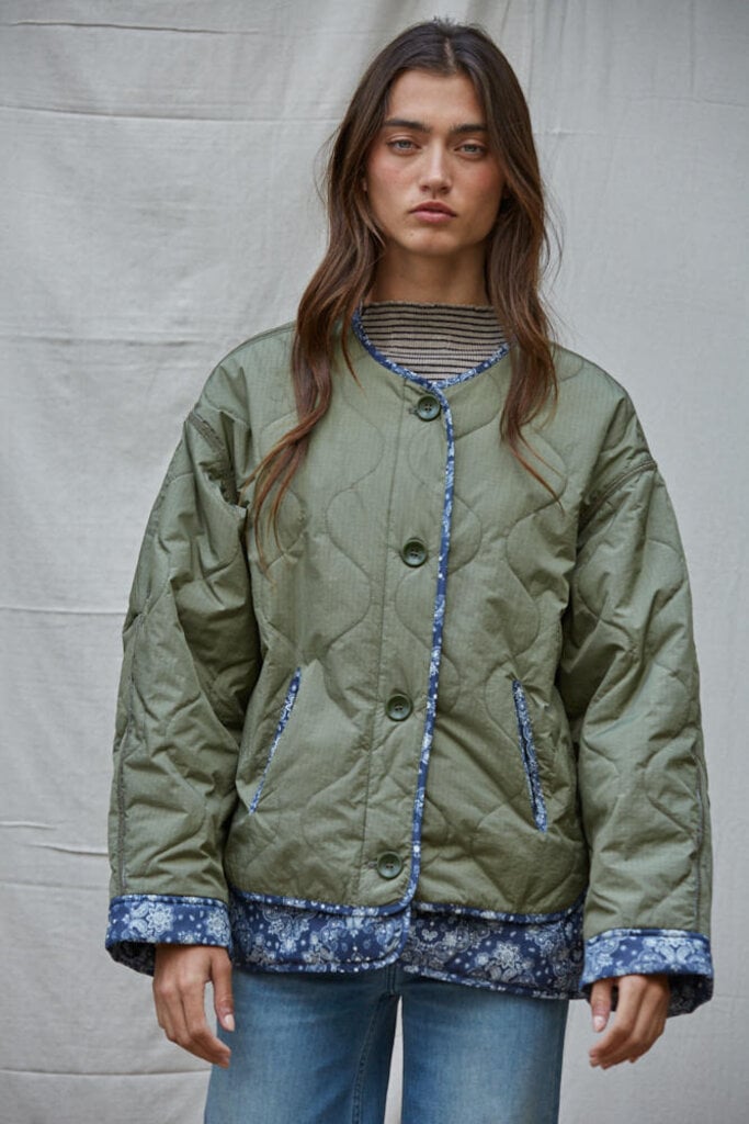 By Together Paisley Trim Quilted Bomber Jacket