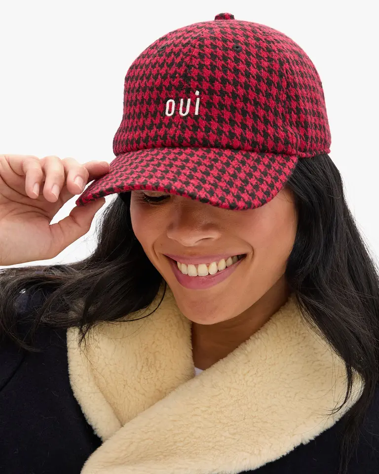 Clare V. Petit Oui Houndstooth Baseball Hat