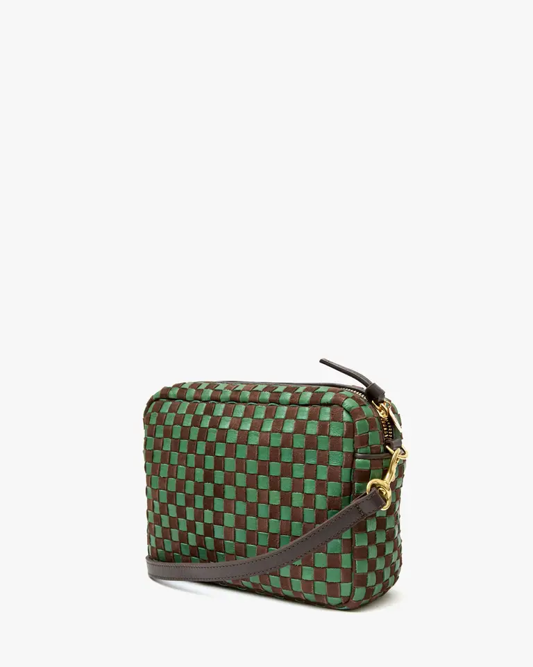 Clare V. Midi Sac Leather Suede Woven Checker