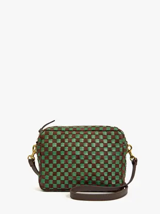 Clare V. Midi Sac Leather Suede Woven Checker