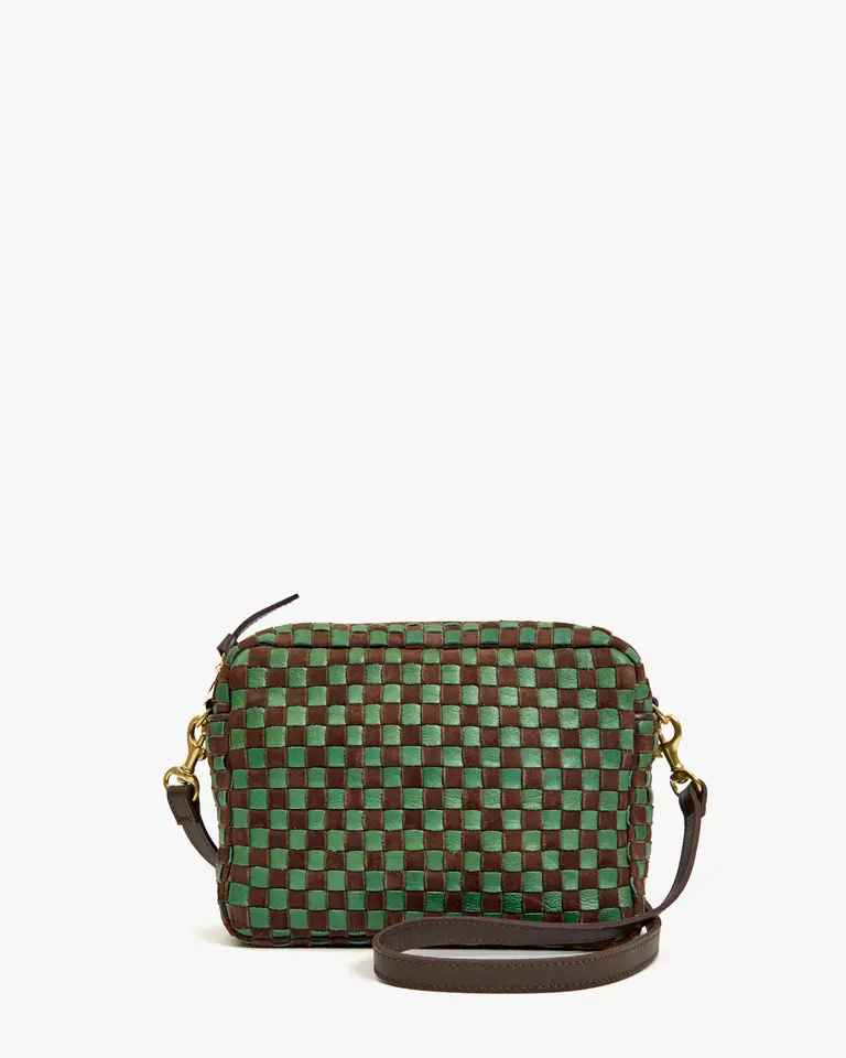 Clare V. Midi Sac Leather Suede Woven Checker