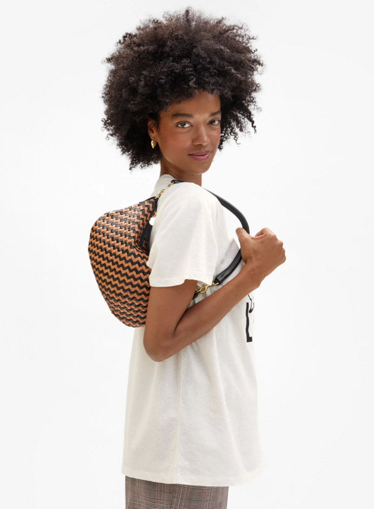 Clare V. Petit Moyen Woven ZigZag Black/Natural