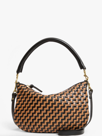 Clare V. Petit Moyen Woven ZigZag Black/Natural