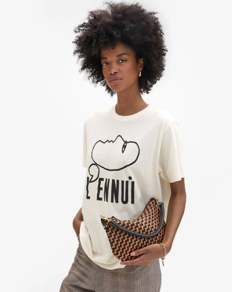 Clare V. Petit Moyen Woven ZigZag Black/Natural