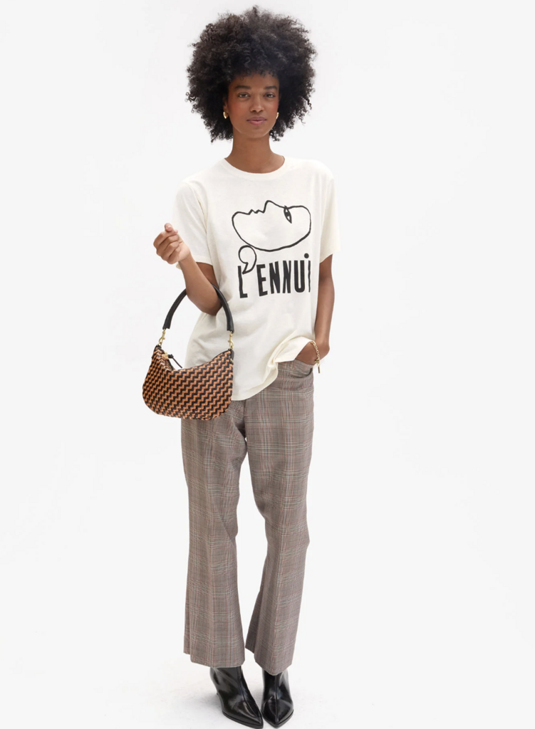 Clare V. Petit Moyen Woven ZigZag Black/Natural