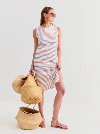 Kule The Tank Dress - White/Blue/Poppy Pinstripe