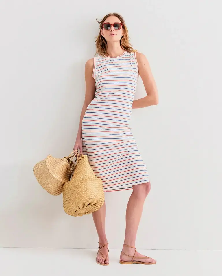 Kule The Tank Dress - White/Blue/Poppy Pinstripe