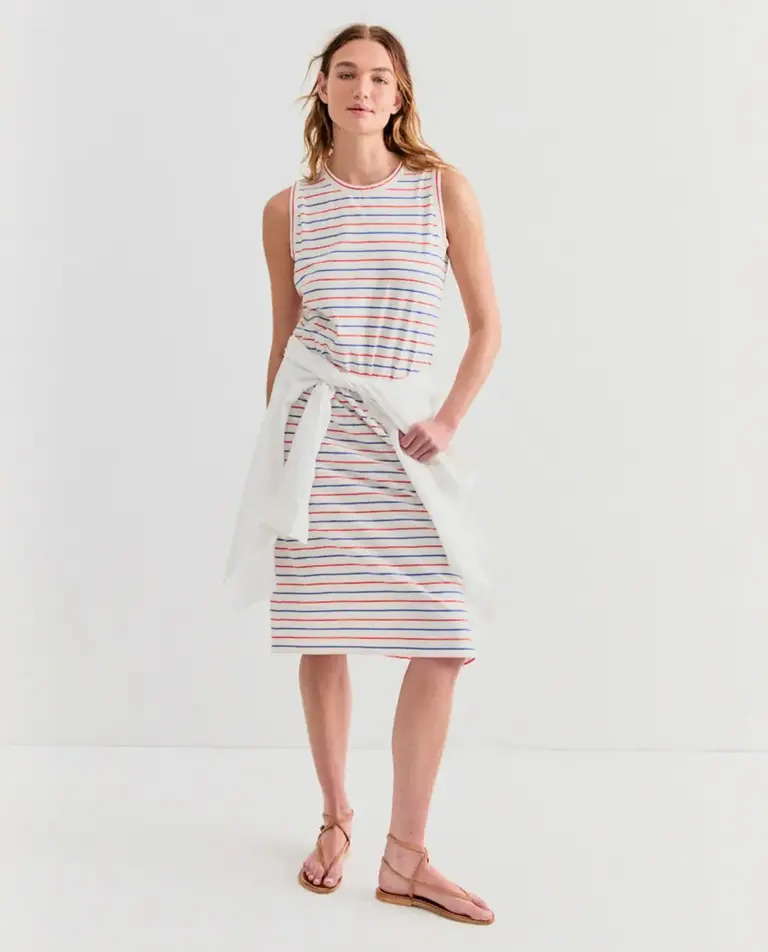 Kule The Tank Dress - White/Blue/Poppy Pinstripe