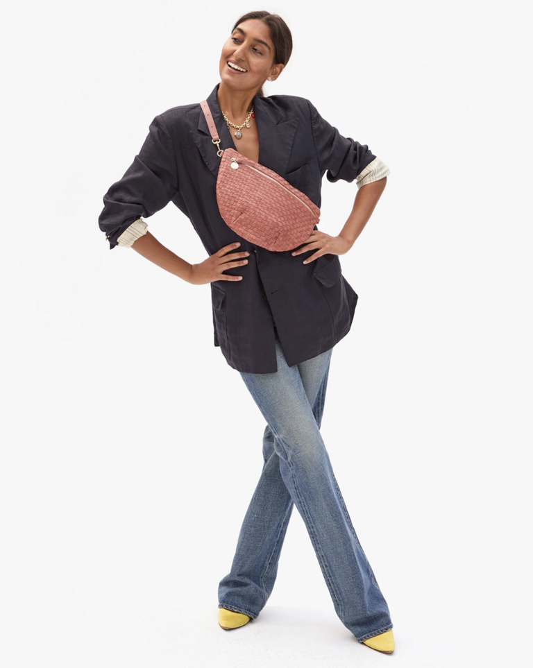 Clare V. Grande Woven Checker Fanny