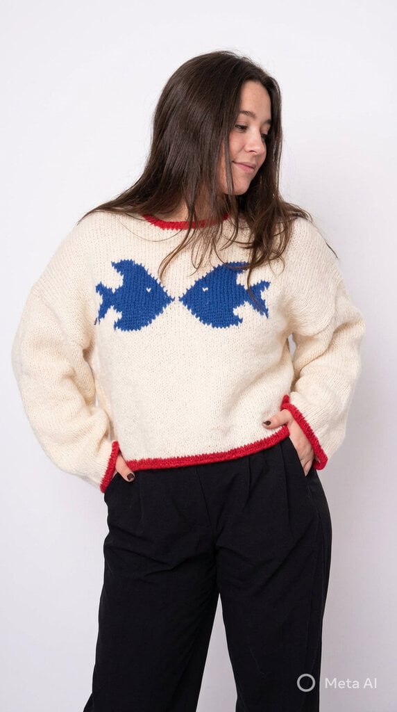 RD Style Pisces Kissing Fish Crewneck