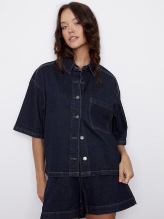 RD STYLE | HEDGE LORANE STRETCH DENIM SS SHIRT-DK DENIM WASH