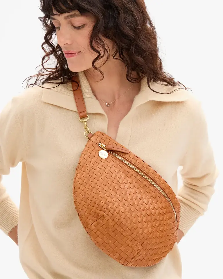 Clare V. Grande Fanny Woven Checker in Natural