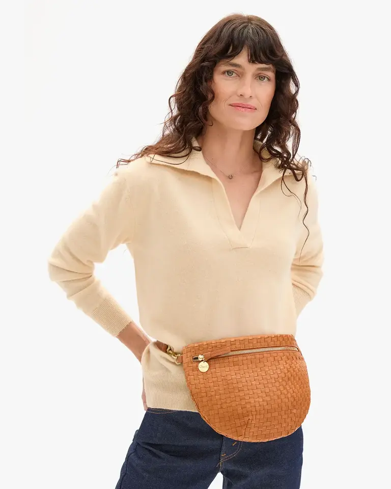 Clare V. Grande Fanny Woven Checker in Natural