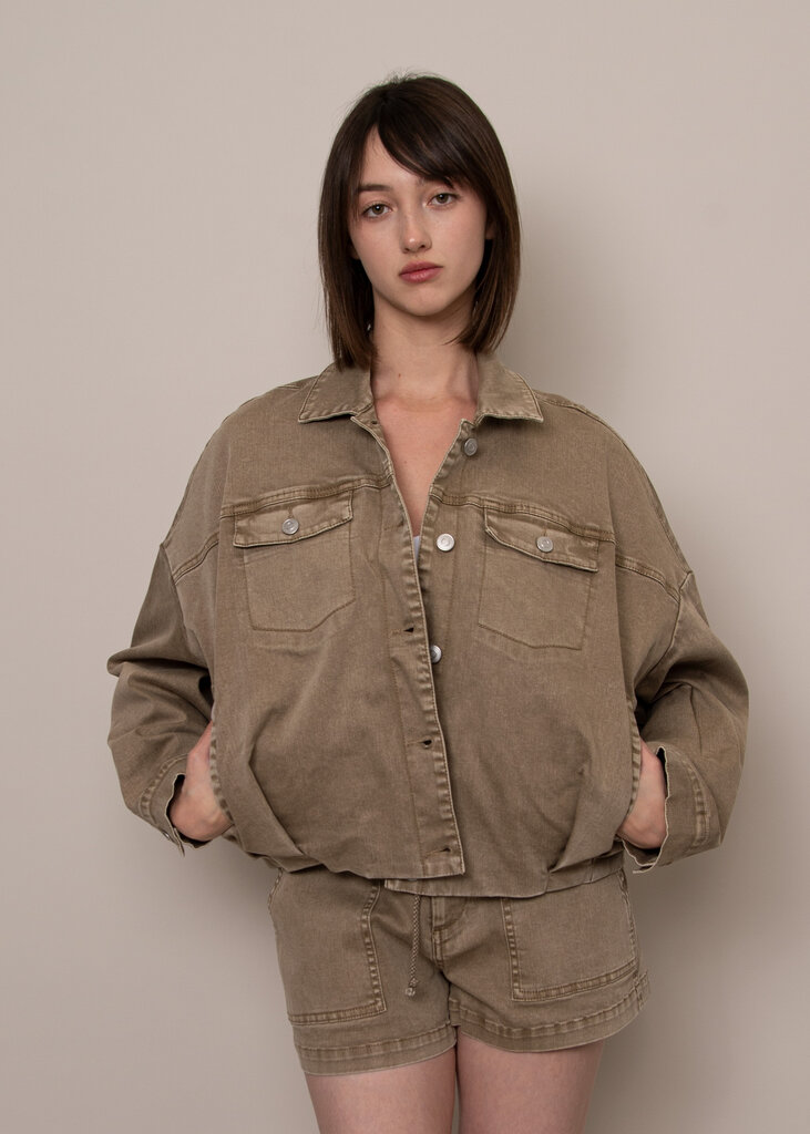 RD STYLE | HEDGE RUMI STRETCH TWILL LS BUTTON UP BUBBLE JACKET-SAND
