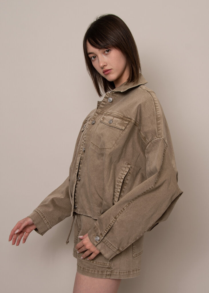 RD STYLE | HEDGE RUMI STRETCH TWILL LS BUTTON UP BUBBLE JACKET-SAND