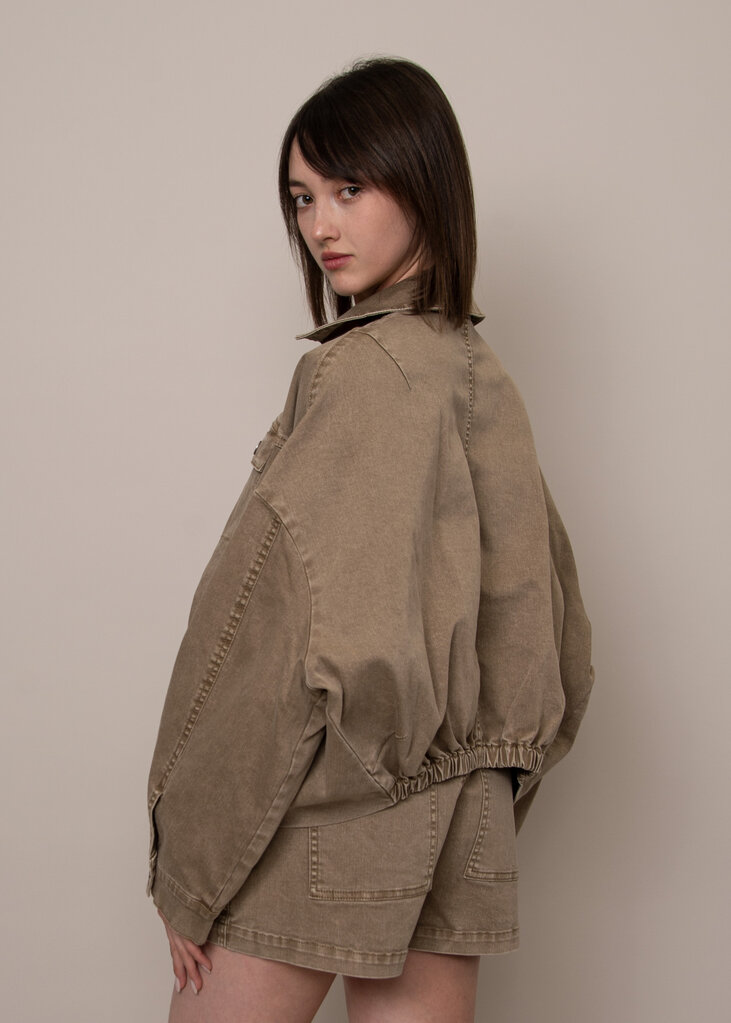 RD STYLE | HEDGE RUMI STRETCH TWILL LS BUTTON UP BUBBLE JACKET-SAND