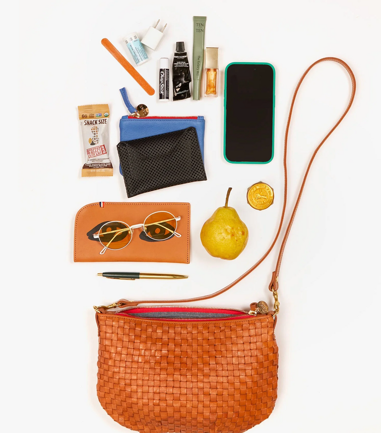 Clare V. Petit Moyen Messenger - Woven Checker