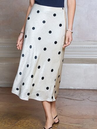 Current Air Polka Dot Bias Midi Skirt