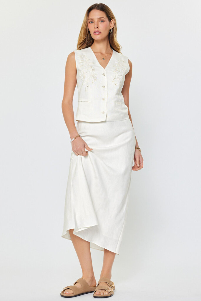 Current Air Linen midi skirt with raffia belt