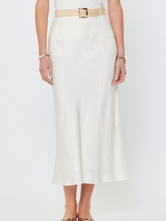 Current Air Linen midi skirt with raffia belt