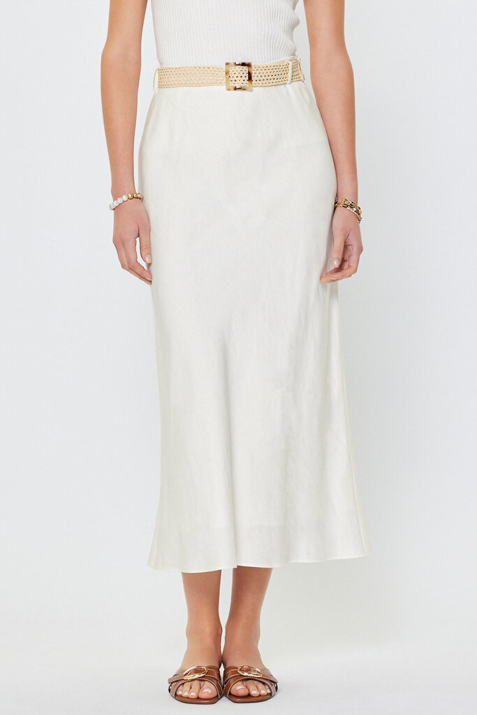 Current Air Linen midi skirt with raffia belt