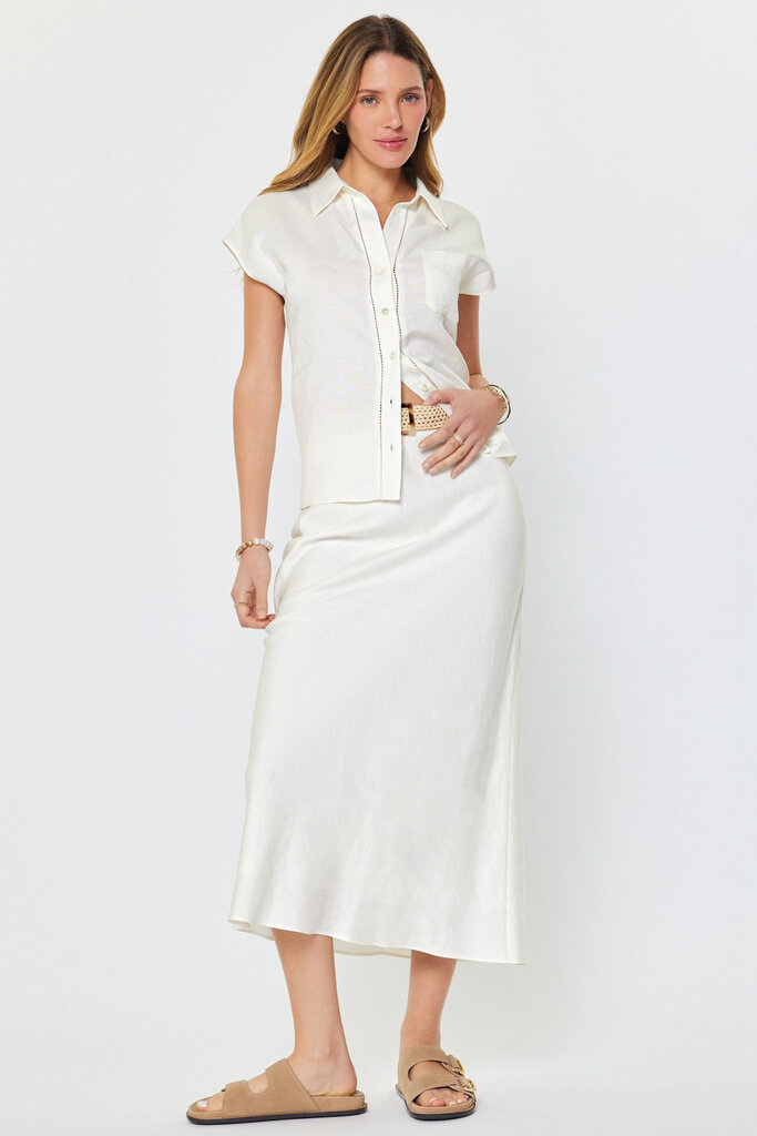 Current Air Linen midi skirt with raffia belt
