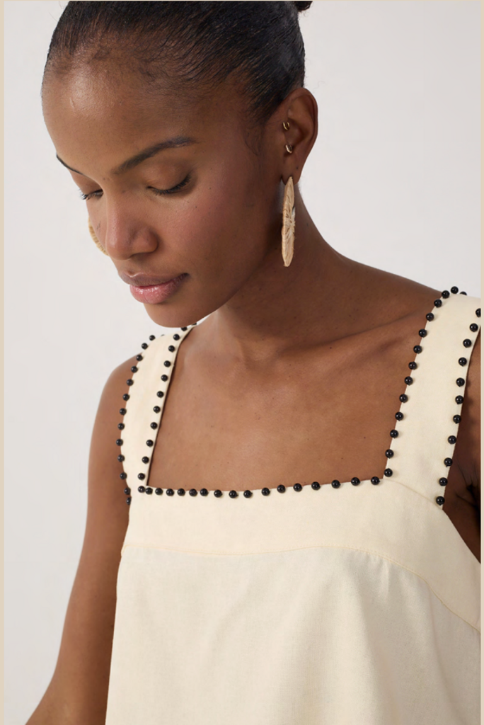 Dress To Clothing Shell Beaded Neckline Linen Crop Top