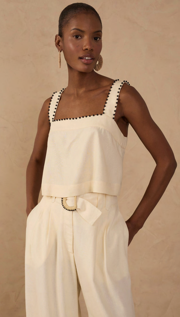 Dress To Clothing Shell Beaded Neckline Linen Crop Top