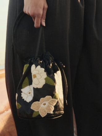 The Great Embroidered Cinched Bucket Bag