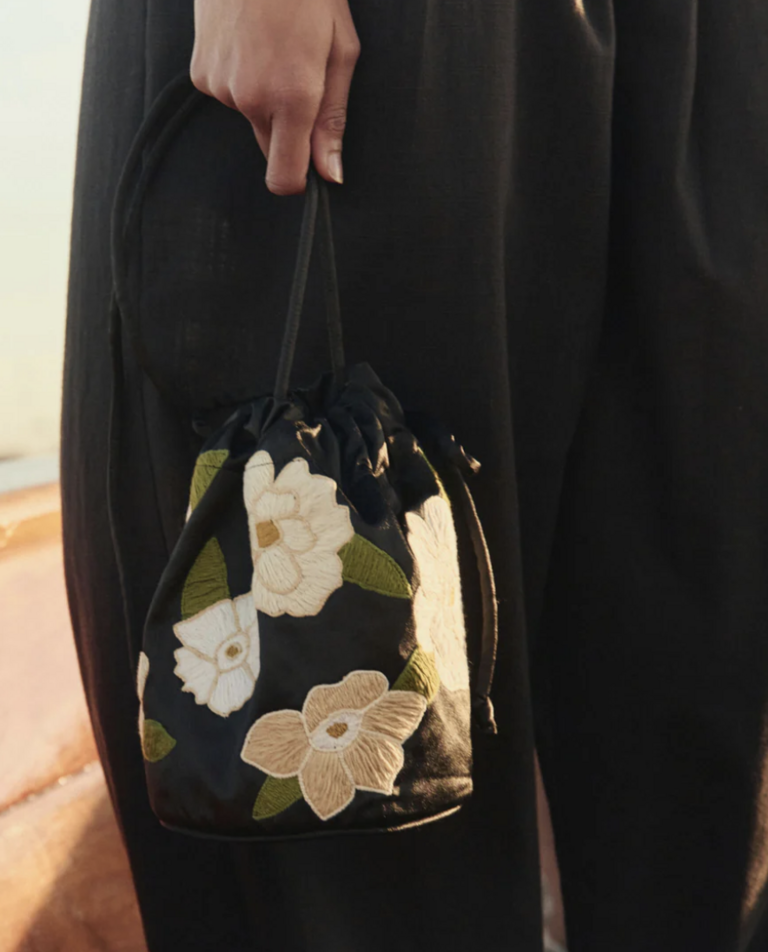 The Great Embroidered Cinched Bucket Bag