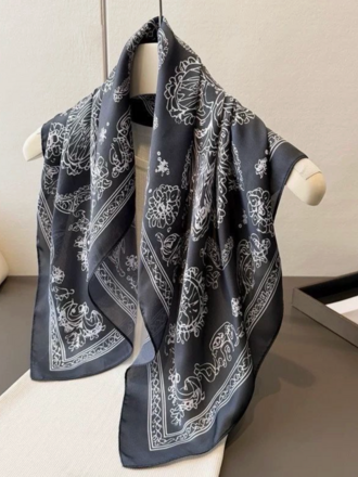 Lineta Silky Black Bandana Print Scarf 70x70