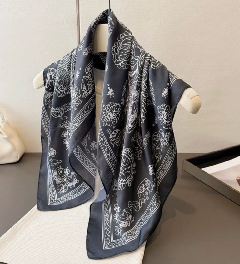 Lineta Silky Black Bandana Print Scarf 70x70